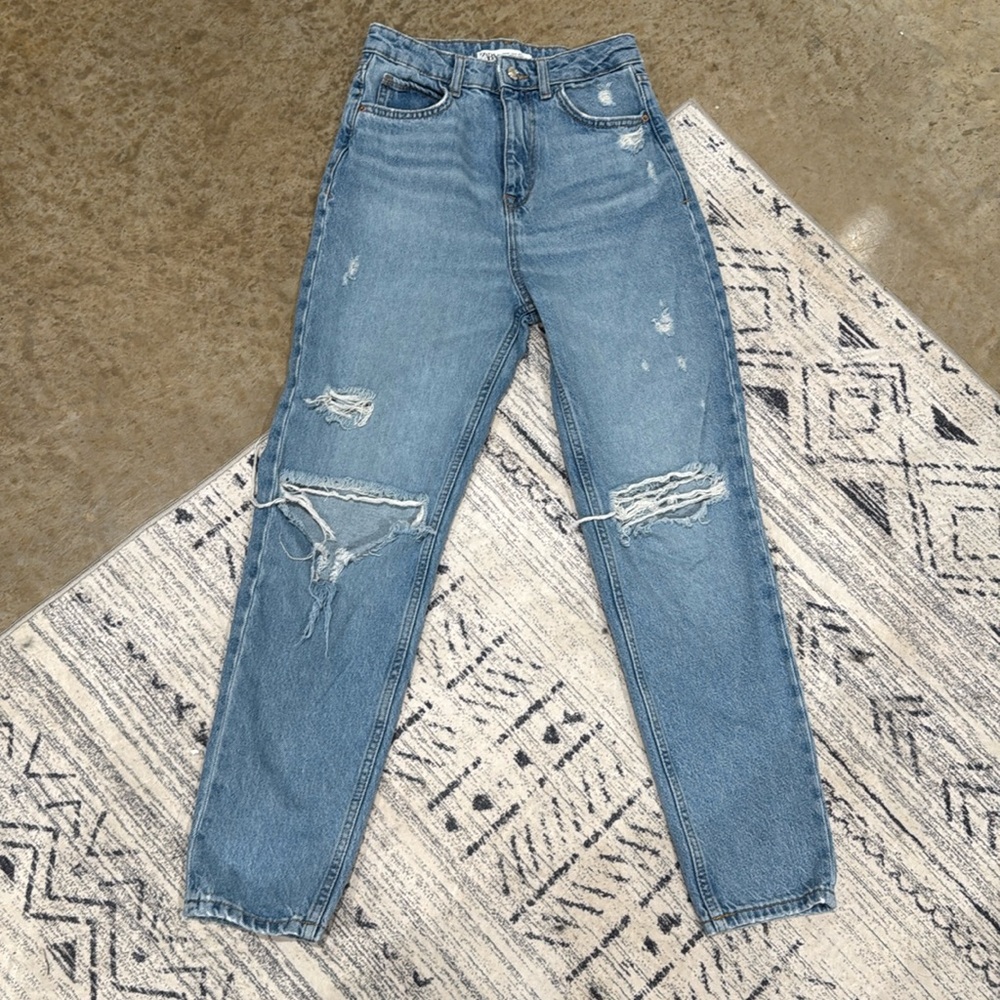 Zara High Waisted Distressed Jeans